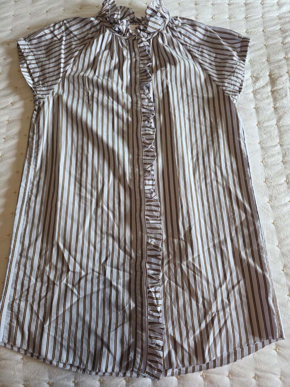Sundays by We Are Sundays Striped Ruffle Front Sleeveless Blouse